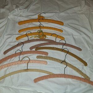 Lot Of 11 Vintage Handmade Crocheted / Knitted Wooden Hangers Multi-Colors Taupe